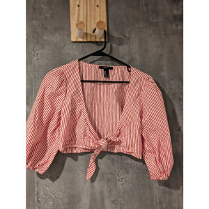 Women's Forever 21 Crop Top Size M Red White Striped Tie Front